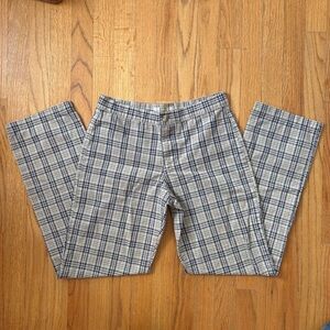 Cream and Blue Plaid Straight Leg Pants